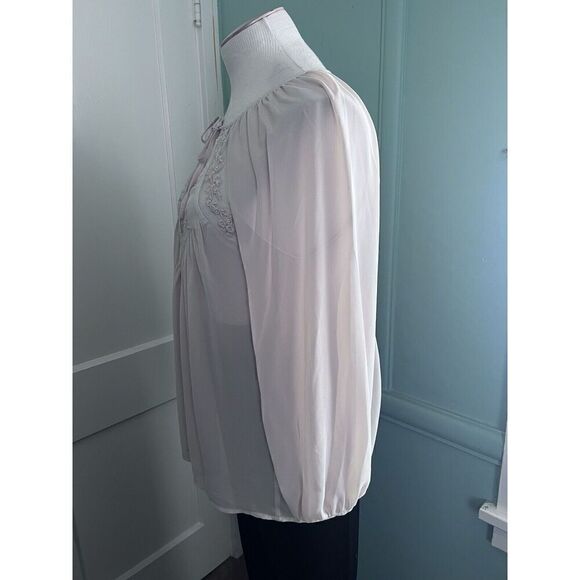 Sundance Womens Medium Peasant Top Ivory Embroidered Beaded Tie Neck Sheer - Picture 3 of 7
